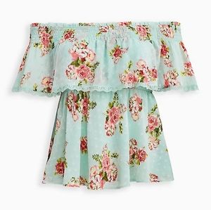 Torrid Off The Shoulder Mint Floral Blouse